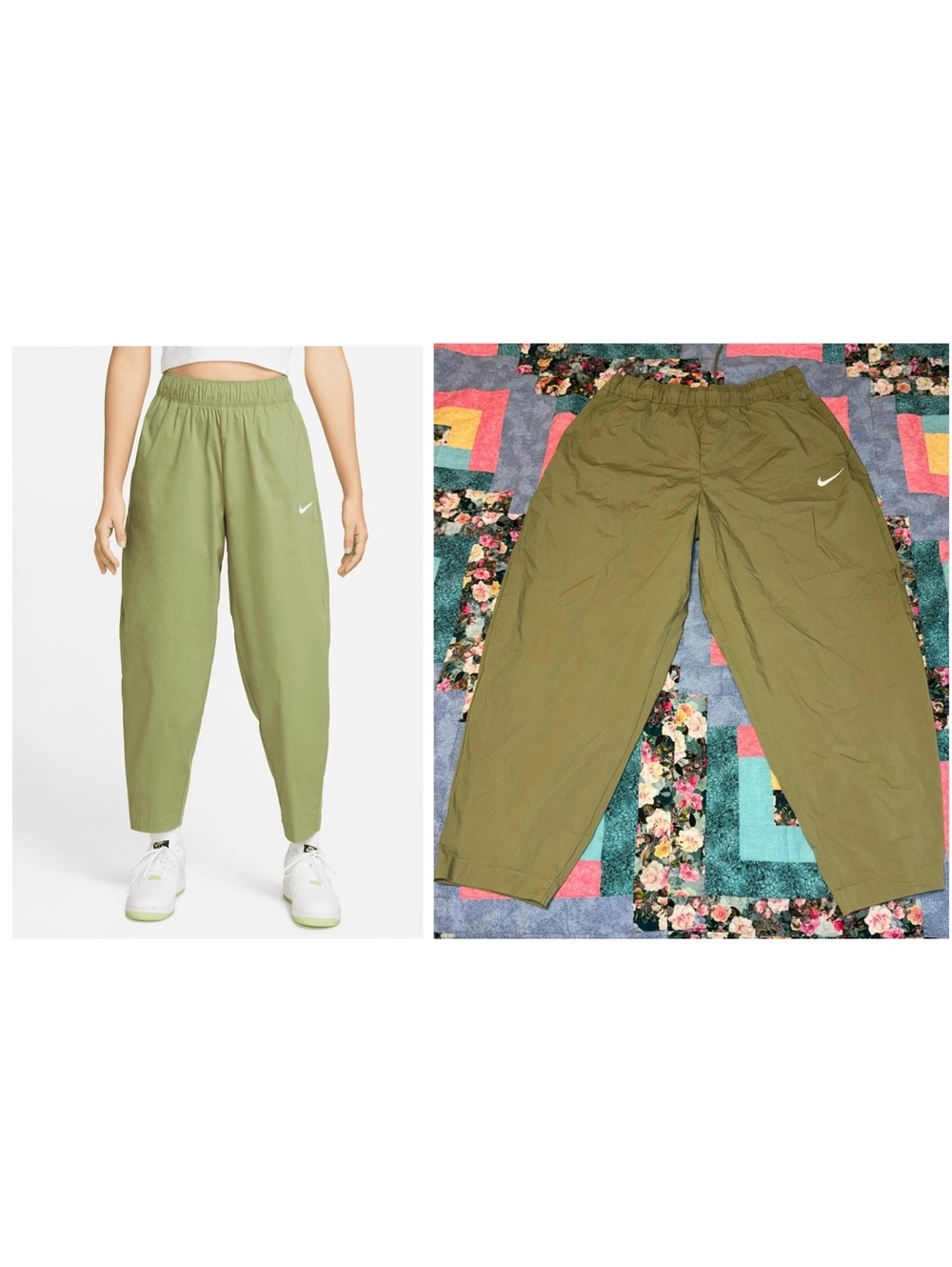 Nike Loose Fit Highrise $75 Woman’s L Olive Green Athletic Track Pants Stretch